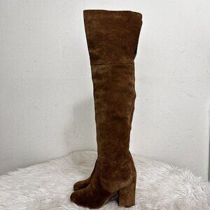Via Spiga Finlay Boots Brown Suede Leather Over the Knee  3.75" Block Heel 8.5 M
